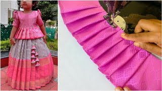 Simple pattu pavadai sattai cutting and stitching  easy method Pattu pavadai designs blouse design [upl. by Xylia]