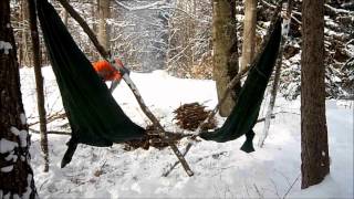 18°C 0°F Bushcraft Overnighter with Hammocks [upl. by Elorak867]