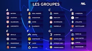 Ligue des champions  Le tirage des groupes 20202021 avec le PSG lOM et Rennes [upl. by Roze]