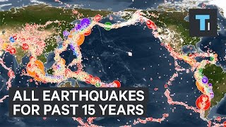 Animated map all earthquakes of the past 15 years [upl. by Ulane278]