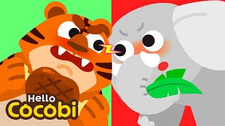 Tiger VS Elephant  Animal Song for Kids  Herbivores Carnivores Omnivores  Hello Cocobi [upl. by Trinee]