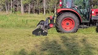 Mowing thistle and swamp willow with hammer blades Woodmaxx offset flail mower Kioti NS6010 [upl. by Renault330]