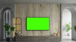 Mockup green screen modern television  Apartment interior living room TV  Free Green Screen Videos [upl. by Cock]