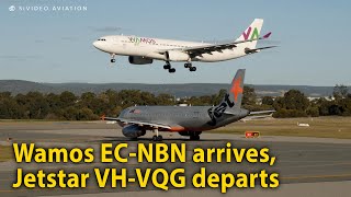 Wamos Air ECNBN arrives and Jetstar Airways VHVQG departs Perth Airport on RW03 [upl. by Soo444]