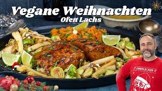 Veganes Weihnachtsessen zum verlieben Ofen quotLachsquot mit Süßkartoffelpüree Gemüse und Orangensoße [upl. by Bobbie]