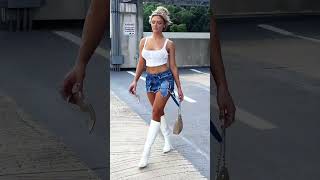 Stunning tight high waist denim skirt street fashion style fashion style outfit shorts [upl. by Lipp738]