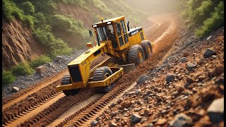 Best road construction vehicle Komatsu GD 670A yellow grader working on a dirt road to stepbystep [upl. by Anaek]