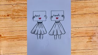 drawing best friends girl  drawing best friend girl easy drawingideas [upl. by Shanleigh]