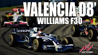 Assetto Corsa  Video 53  Williams F30  Valencia  2008 F1 Mod [upl. by Irafat601]