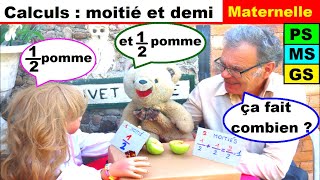 Moitié moitié d’une pomme  demi demi  Calculs en maternelle 1 [upl. by Ahsiekahs]