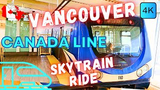 🚄 VANCOUVER CANADA 🇨🇦 – SKY TRAIN – CANADA LINE – WATERFRONT TO YVR AIRPORT – 4K RIDE [upl. by Ahsiekel]