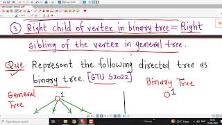 Lec35Graph TheoryRepresentation of General Tree as Binary TreeGTU Exam Questions [upl. by Gorey]