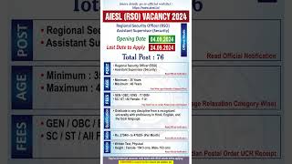 AIESL RSO Vacancy 2024 Notification  AIESL RSO New Vacancy 2024  AIESL Recruitment 2024 [upl. by Down]