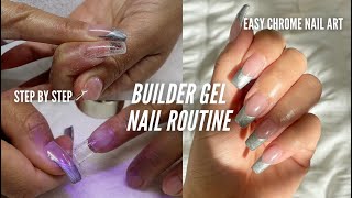 HOW TO APPLY BUILDER GEL NAILS STEP BY STEP  Easy Chrome Nail Art [upl. by Grekin]