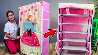 6 Layer Portable Foldable Collapsible Storage Rack Wardrobe  How To Assemble Portable Wardrobe [upl. by Ettolrahs]