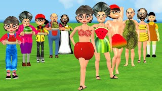 Scary Teacher 3D vs Squid Game Change into a Fruit Dress Nice or Error 5 Time Challenge [upl. by Etnaihc]