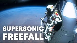 Felix Baumgartners supersonic freefall from 128k  Mission Highlights [upl. by Onfre]