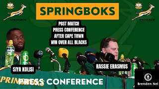 SPRINGBOKS Cape Town test vs All Blacks Post match presser with Rassie Erasmus Siya Kolisi [upl. by Cohette]