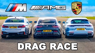 New 840hp AMG GT 63 S v BMW M5 v Panamera Turbo DRAG RACE [upl. by Anaik]