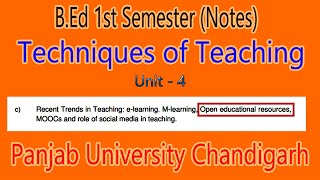 Notes open education resources bed 1st semester technique of teaching panjab University Chandigarh [upl. by Konopka]