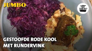 Wat eten we Gestoofde rodekool met rundervink [upl. by Attiuqaj]