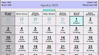 Kalender Jawa Agustus 2025 Lengkap Hari Baik [upl. by Aunson448]