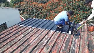 Bituminous sheets laying in terrace for water proofing [upl. by Ella]