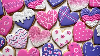 HEART COOKIES  Satisfying Cookie Decorating of Heart Cookies with Royal Icing [upl. by Keavy]