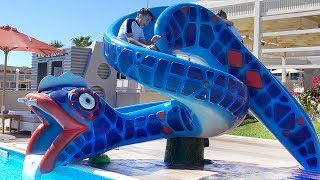 Learn colors with funny kids amp water slide in Aqua park outdoor playground Family fun in real life [upl. by Ericha]