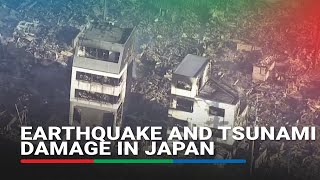 Aerial footage reveals earthquake and tsunami damage in Japan  ABSCBN News [upl. by Nananne]