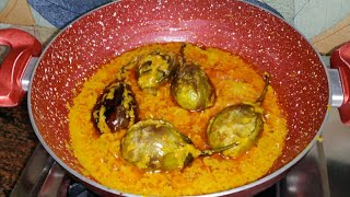 বাদামী বেঙেনাৰ কাৰী Bengena recipe in Assamese Brinjal masala curry with English subtitles [upl. by Fox]