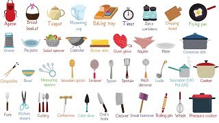 Curso de inglés 44  Utensilios de cocina en inglés Partes de la casa cosas accesorios vocabulario [upl. by Mosnar]