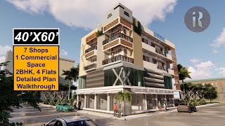 40X60 Commercial and Residential Design  2400 Sqft Plan with Walkthrough [upl. by Yrojram25]