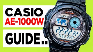 CASIO AE1000W How To TUTORIAL Guide  Time amp Date Alarms World Time Timer and Stopwatch [upl. by Bove273]