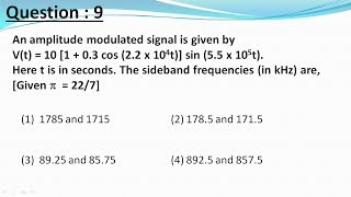 JEE Main 2019 physics solutions  An amplitude modulated signal is given by Vt [upl. by Ehtylb]