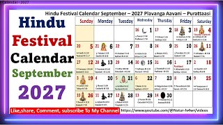 Hindu Festival Calendar September – 2027 Plavanga Aavani – Purattaasi September Calendar 2027 [upl. by Heyde]