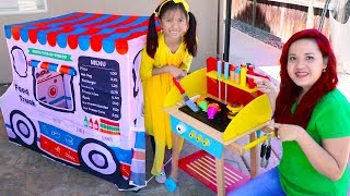 Wendy Pretend Play Cooking with Food Truck Tent amp Wooden BBQ Grill Toys [upl. by Lleval]