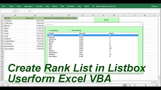 Create Rank List In Listbox Userform Excel VBA [upl. by Alaham]