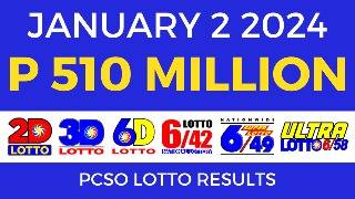 Lotto Result January 2 2024 9pm PCSO [upl. by Ainotal]