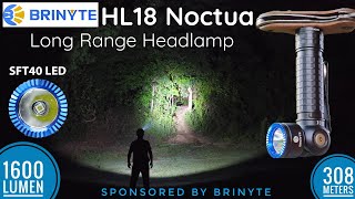 Brinyte HL18 Noctua  Long Range Headlamp 1600 lm 308 m 90° Rotatable Head [upl. by Amersham]