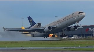 MD11 Freighter Saudi Arabian Airline HZANC WET takeoff  AMS Schiphol [upl. by Hatfield]