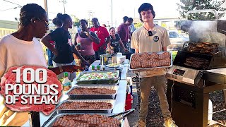 Cooking 100 Pounds Of Steak For The Homeless [upl. by Nesyrb]