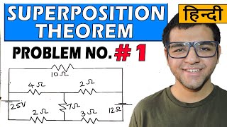 SUPERPOSITION THEOREM SOLVED PROBLEMS IN HINDI Problem 1 [upl. by Ahsimit]