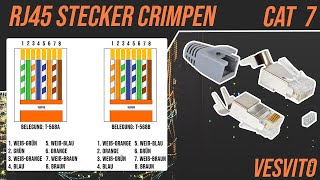 RJ45 Stecker CAT 6A  CAT 7 mit Belegung crimpen Netzwerkkabel Belegung selber machen VESVITO [upl. by Conchita]