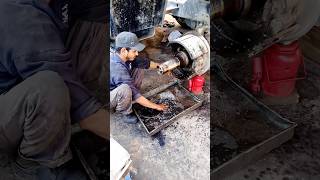 Truck rear wheel hub greasing  Truck mechanic mechanic skills shorts [upl. by Ilecara]