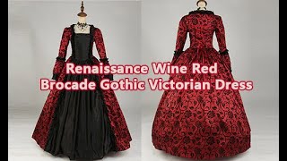 Renaissance Marie Antoinette Wine Red Brocade Gothic Victorian Dress Women Vampire Cosplay Gown [upl. by Anauqed934]