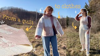 Making a Quilt Jacket and Overalls ✨ Quilt Upcycle [upl. by Auqenes]