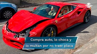 Hombre compra Ferrari de 6 millones de pesos y choca a 3 km de la agencia [upl. by Nohsad]