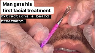 Bro facial man gets facial with extractions and beard treatment [upl. by Goodden]