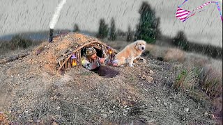 SURVIVING extreme weather Building SHELTER underground BUSHCRAFT Camping in the rain [upl. by Eskil]